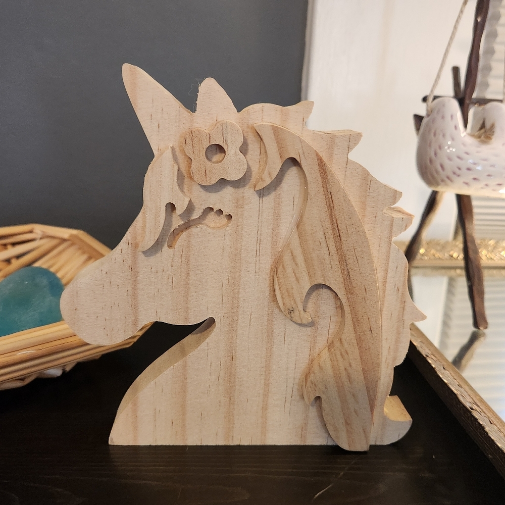Unfinished Wooden Unicorn Figure for Arts & Crafts